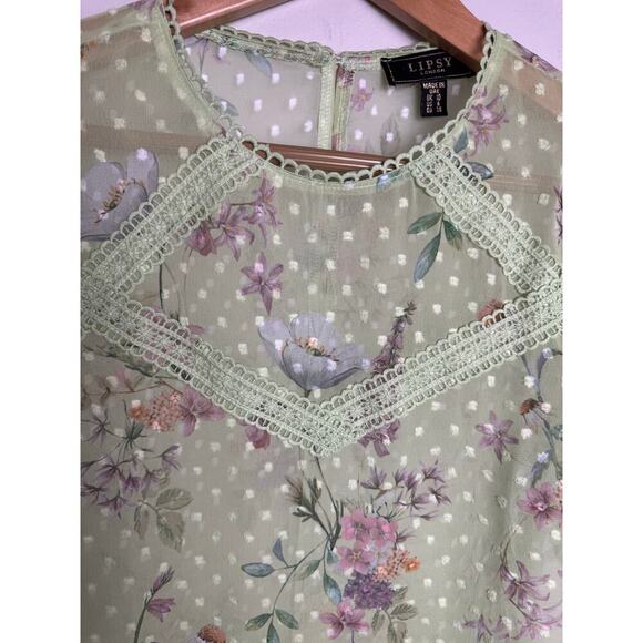 Lipsy London Sheer Floral Too US Size 6 Light Green Short Sleeve Blouse - Picture 3 of 10